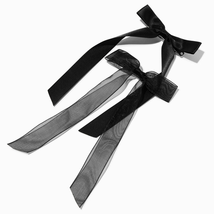 Black Organza &amp; Sheer Hair Bow Clips - 2 Pack,