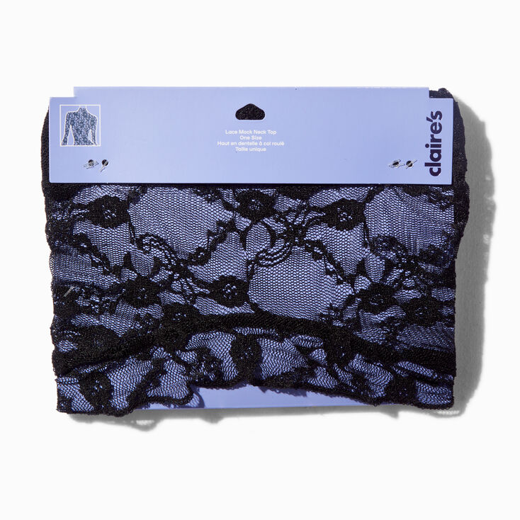Black Lace Long-Sleeve Mock Neck Top,