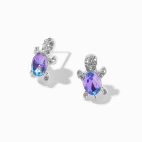 Silver-tone Turtle Purple &amp; Blue Stone Stud Earrings,