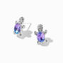 Silver Turtle Purple &amp; Blue Stone Stud Earrings,