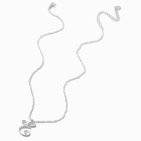 Silver-tone Large Script Initial Pendant Necklace - E,