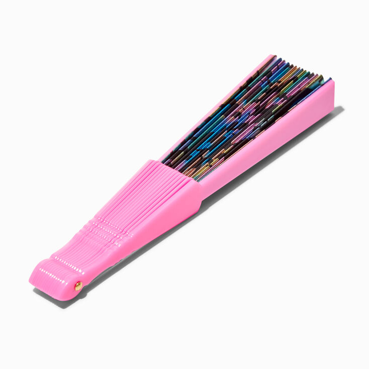 Holographic Happy Face Pink Folding Fan,