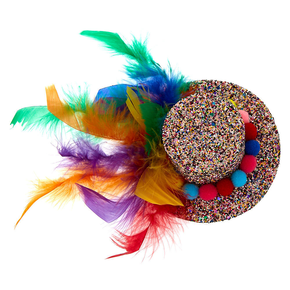 Rainbow Glitter Feather Mini Hat Hair Clip,
