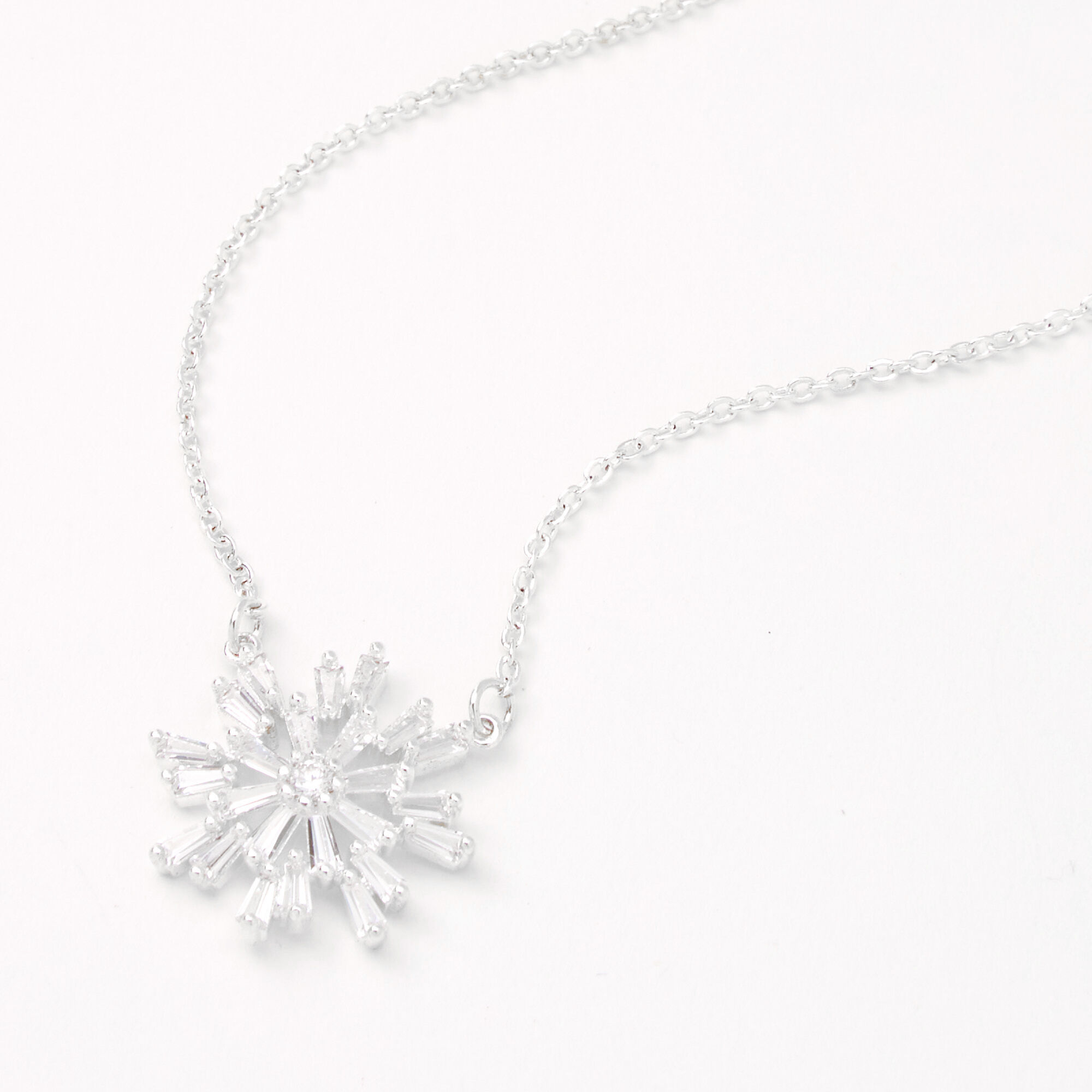 View Claires Cubic Zirconia Single Snowflake Rhinestone Pendant Necklace Silver information
