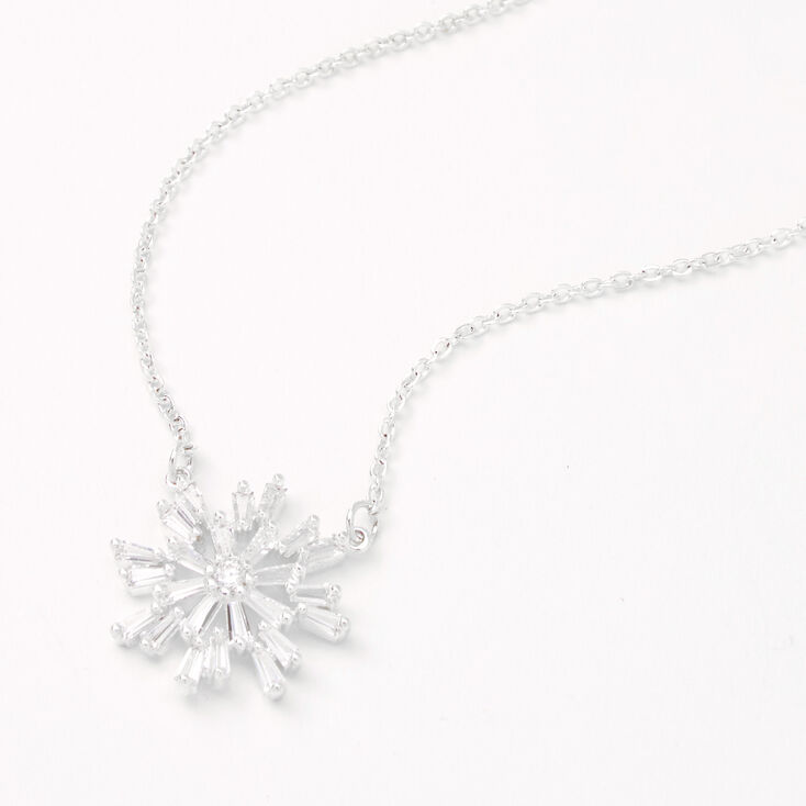 Silver Cubic Zirconia Single Snowflake Rhinestone Pendant Necklace,