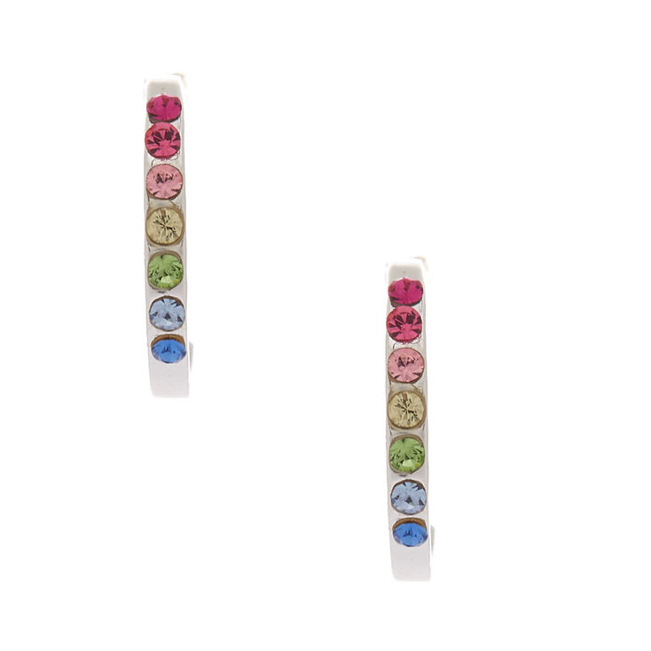 Claire's Créoles en argent avec pierres arc-en-ciel