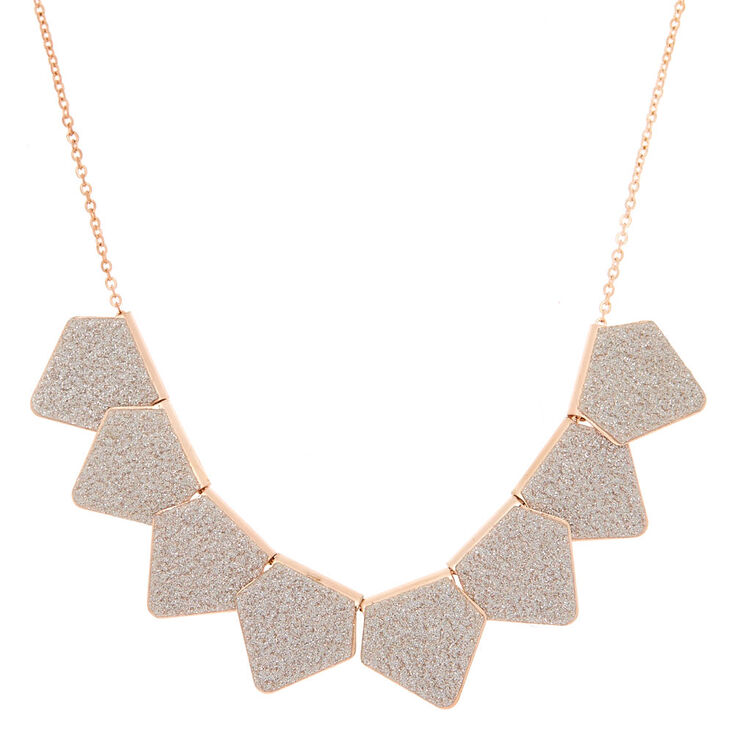 Rose Gold Glitter Statement Necklace - Silver,