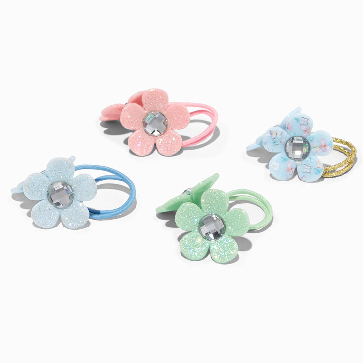 Claire&#39;s Club Glitter Flower Knocker Hair Ties - 4 Pack,