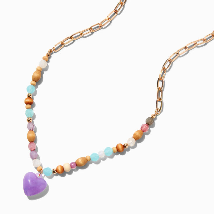 Purple Heart Wood Beaded Pendant Necklace ,