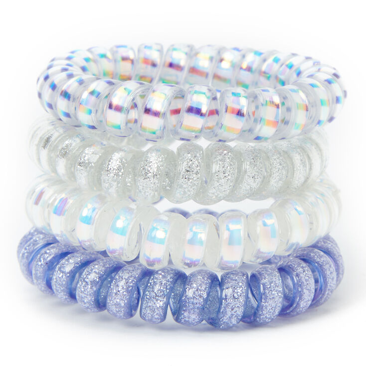 Holographic Glitter Spiral Hair Bobbles - Blue, 4 Pack,