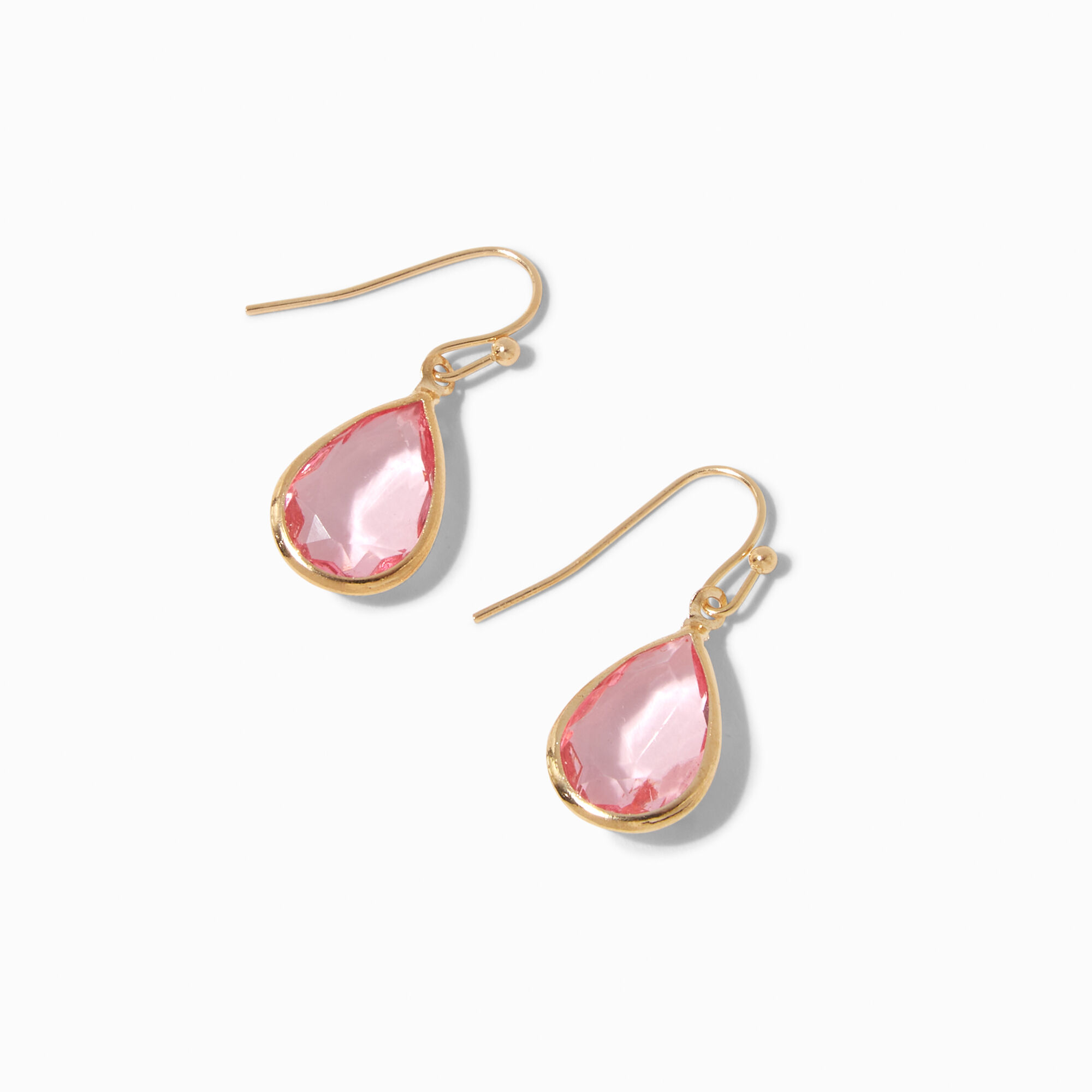 Gold-tone 1" Pink Crystal Pear Drop Earrings,