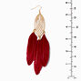 Gold 6&quot; Red Feather Drop Earrings,