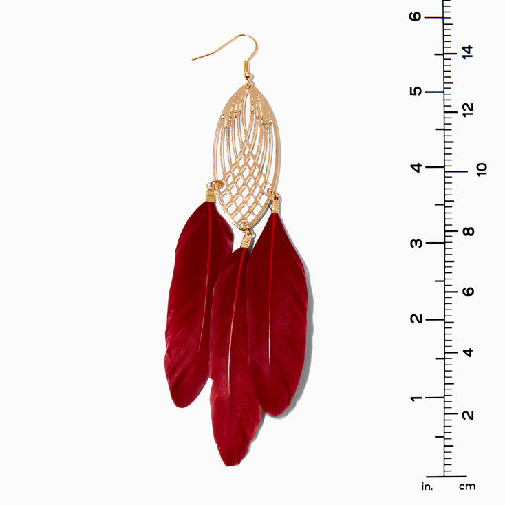 Red Feather 6&quot; Gold-tone Drop Earrings,