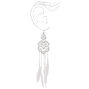 Silver 5&quot; Filigree Feather Drop Earrings - White,