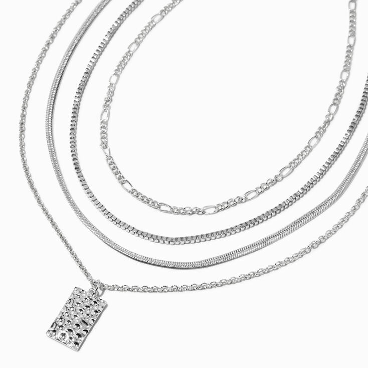 Silver Hammered Pendant Woven Multi-Strand Necklace,