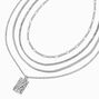 Silver Hammered Pendant Woven Multi-Strand Necklace,