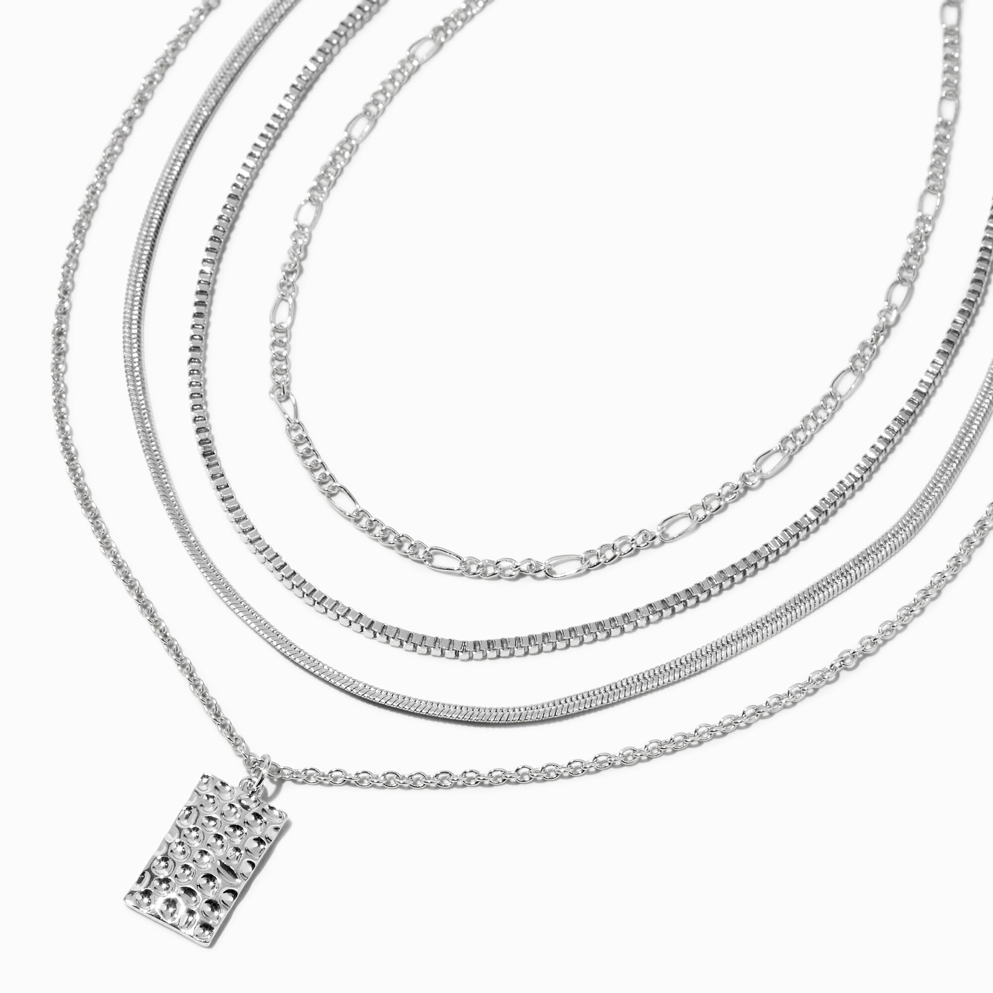 View Claires Tone Hammered Pendant Woven MultiStrand Necklace Silver information