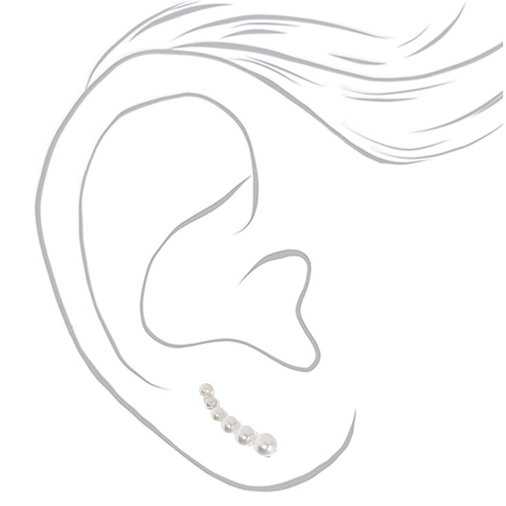 Silver .5&quot; Graduated Pearl Ear Crawler Earrings,