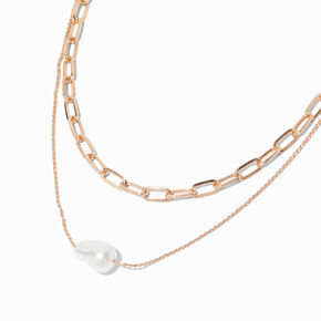 Collier multi-rangs perle d&#39;imitation couleur dor&eacute;e,