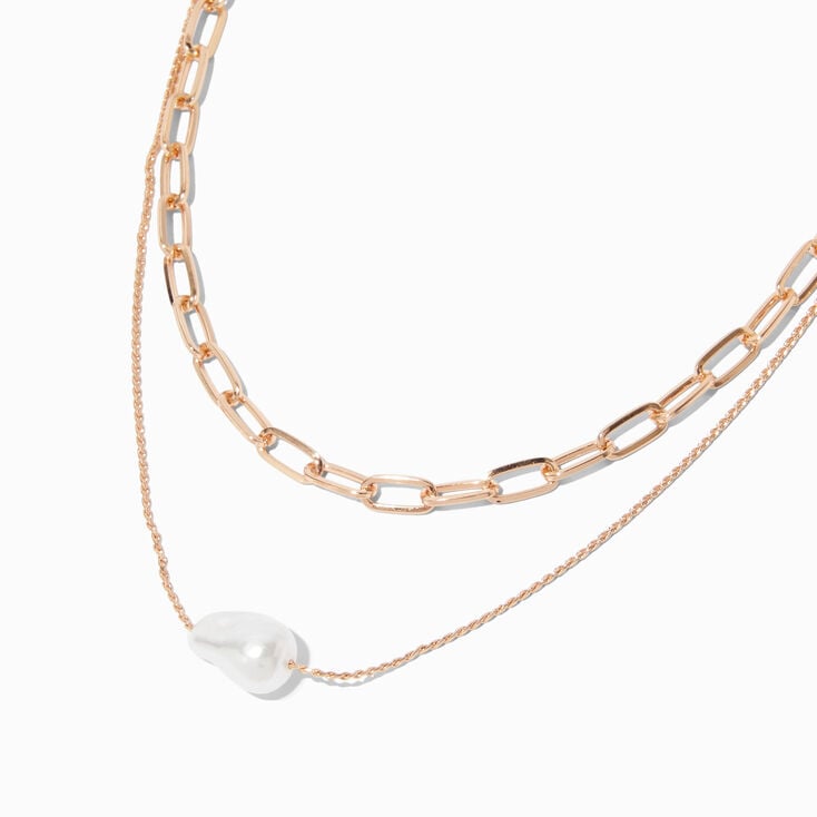 Collier multi-rangs perle d&#39;imitation couleur dor&eacute;e,