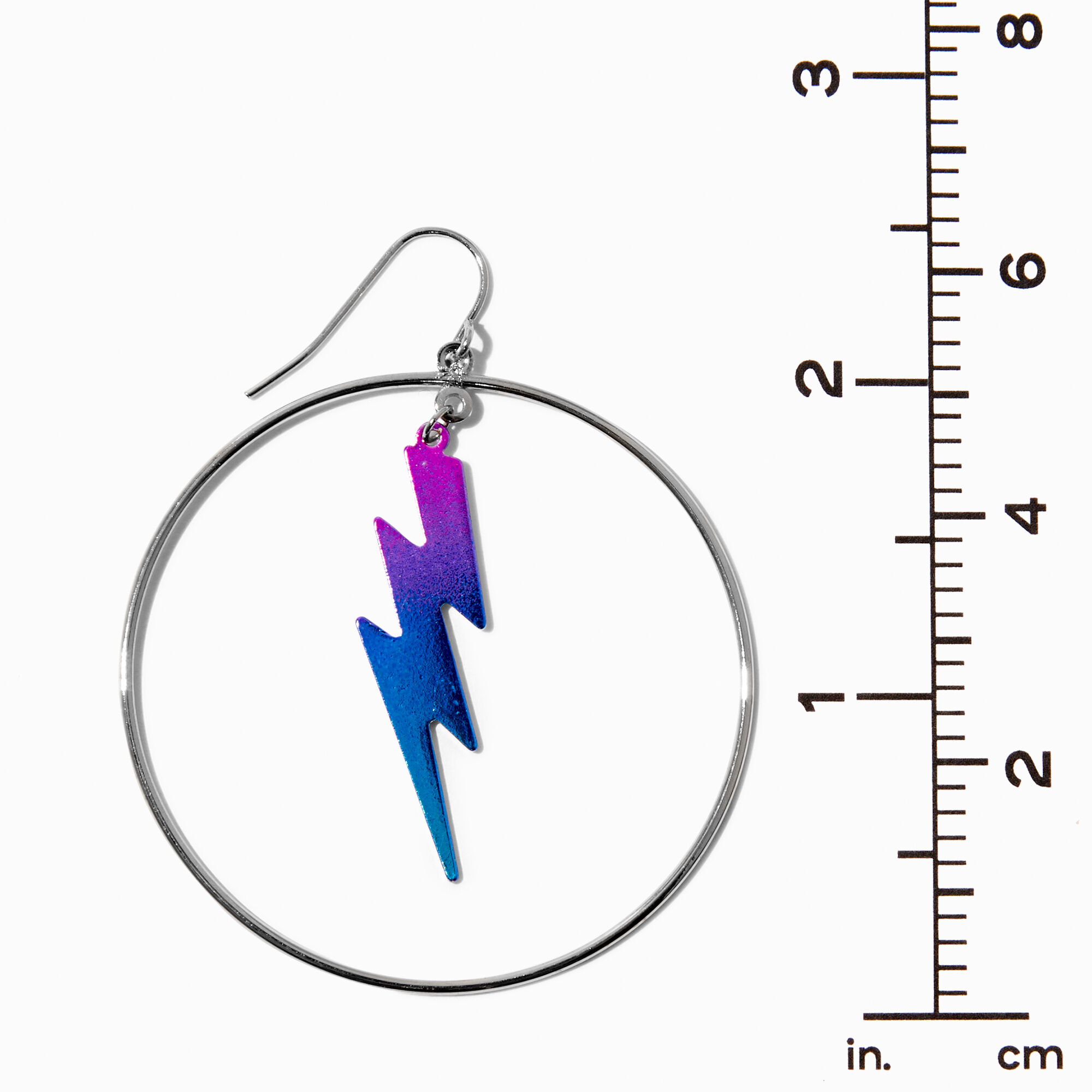Iridescent Lightning Bolt 2" Silver Hoop Earrings,