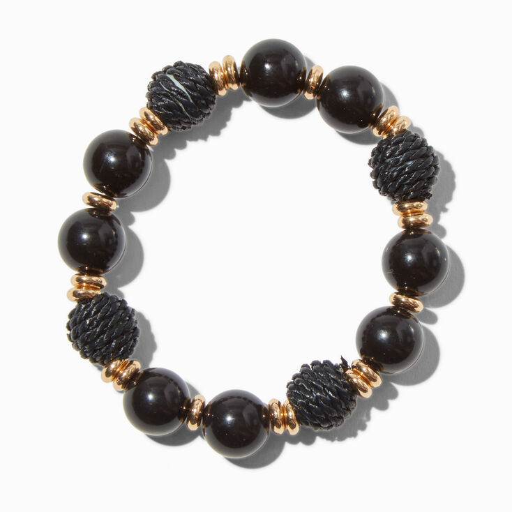 Black Thread Ball Stretch Bracelet ,