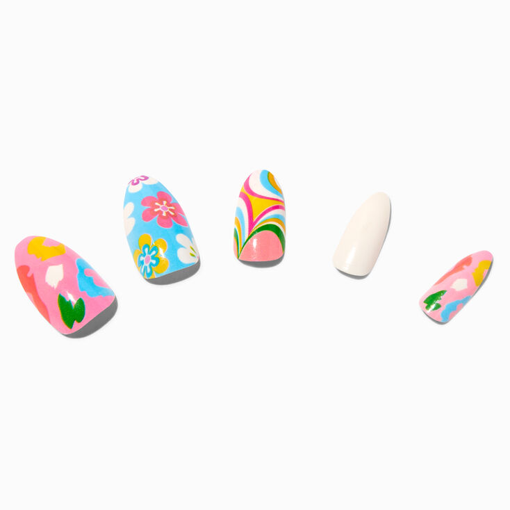 Retro Floral Swirl Stiletto Vegan Faux Nail Set - 24 Pack,