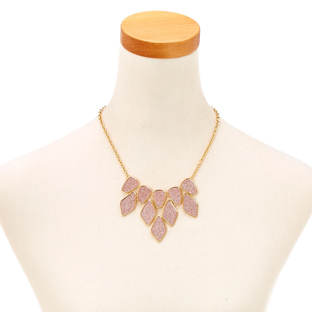 Rose Gold Glitter Tape Statement Necklace & Earrings Set,