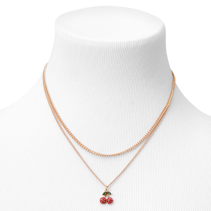 Gold Cherry Multi Strand Pendant Necklace - Red,
