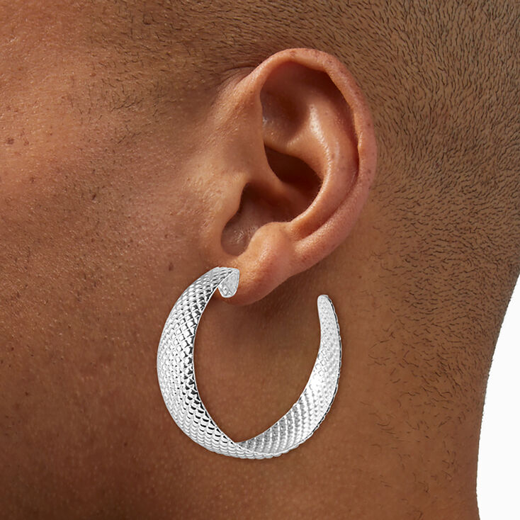 Silver-tone Textured Hoop Earrings,