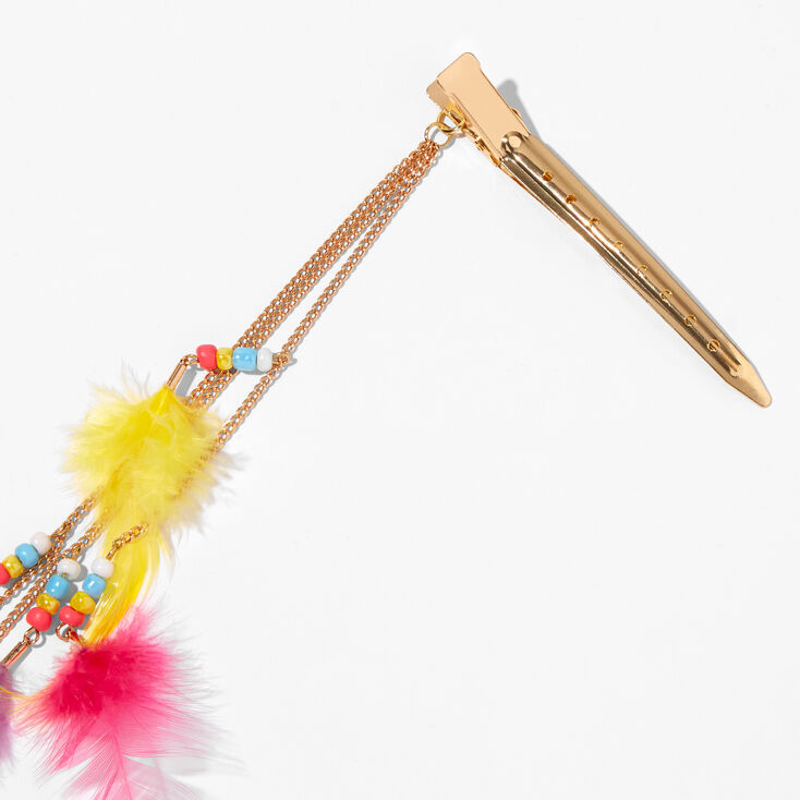 Faux Feather Rainbow Hair Beads Clip,