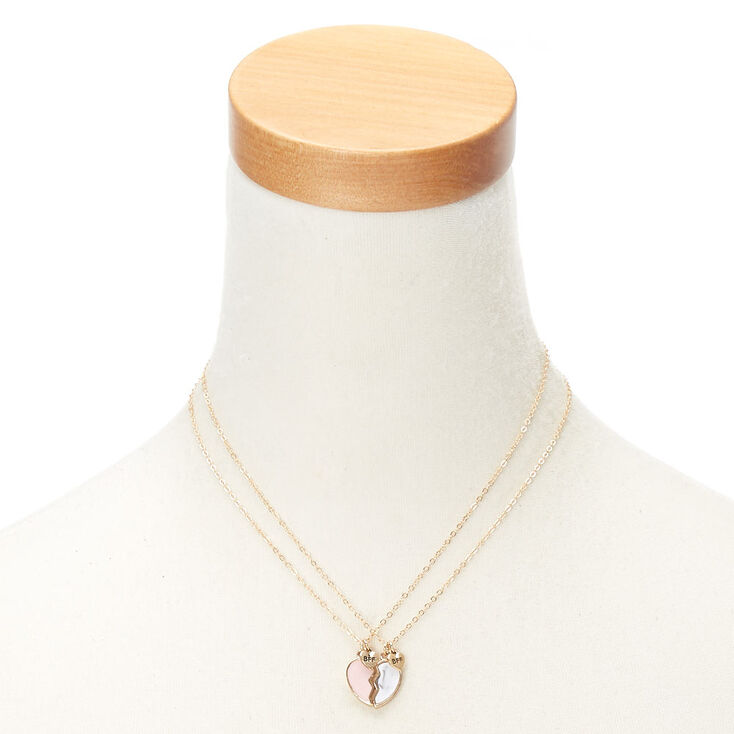 Best Friends Broken Heart Pendant Necklaces - Pink, 2 Pack,