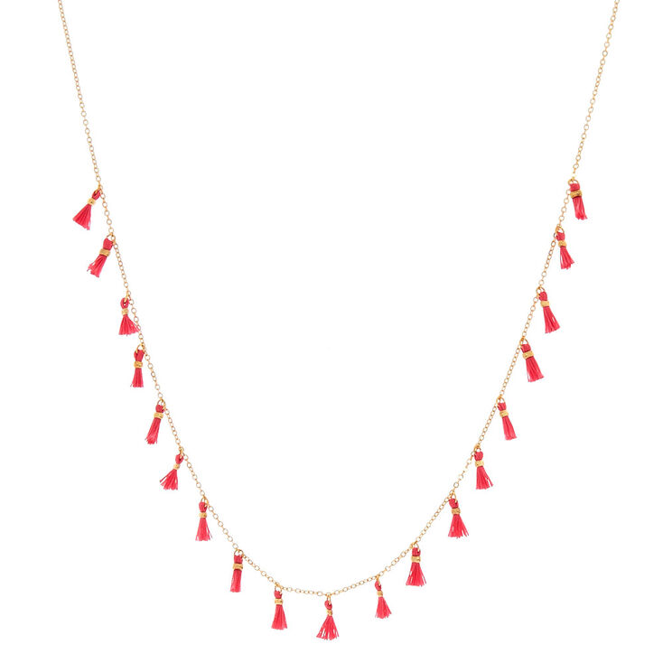 Gold Pink Tassel Statement Necklace,