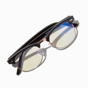 Solar Blue Light Reducing Black Glitter Browline Clear Lens Frames,