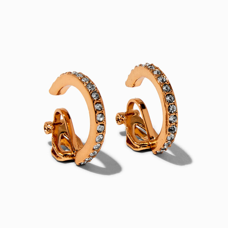 Gold-tone 20mm Pav&eacute; Crystal Clip-On Hoop Earrings,