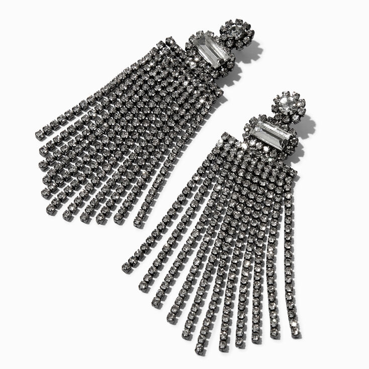 Hematite Crystal Chandelier Fringe 3&quot; Drop Earrings,