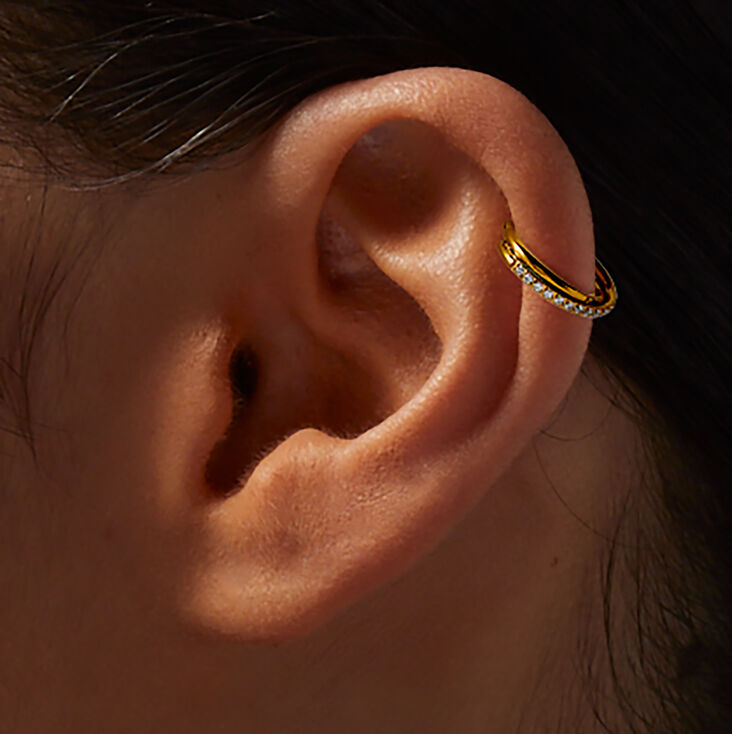 Gold-tone Stainless Steel Cubic Zirconia Twister 18G Cartilage Clicker Earring,