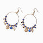 Gold Snake Charm Blue Bead 2&quot; Hoop Earrings,