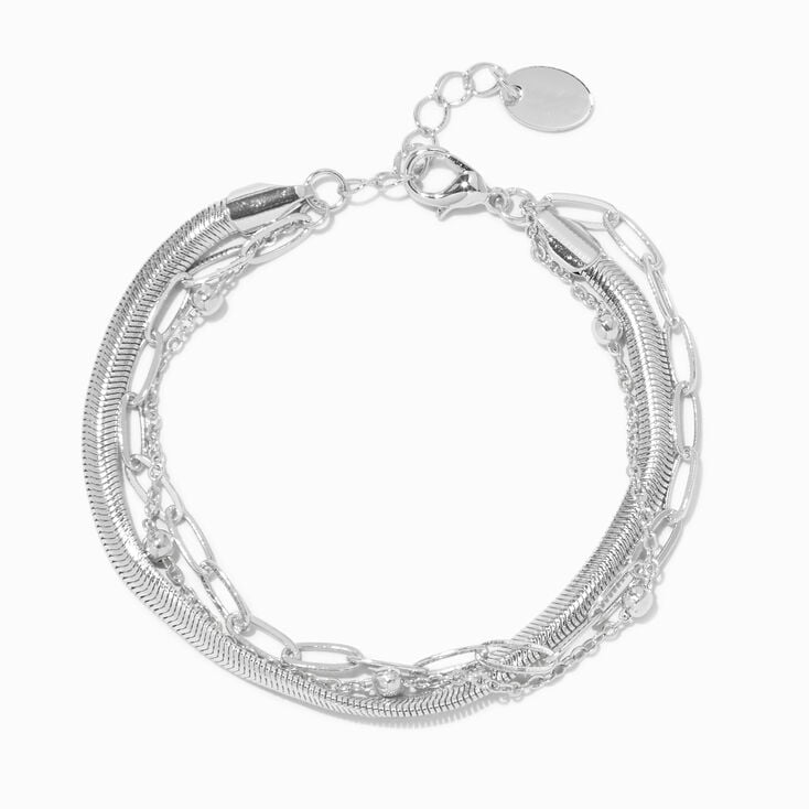 Silver Mixed Chain Multi-Strand Bracelet,