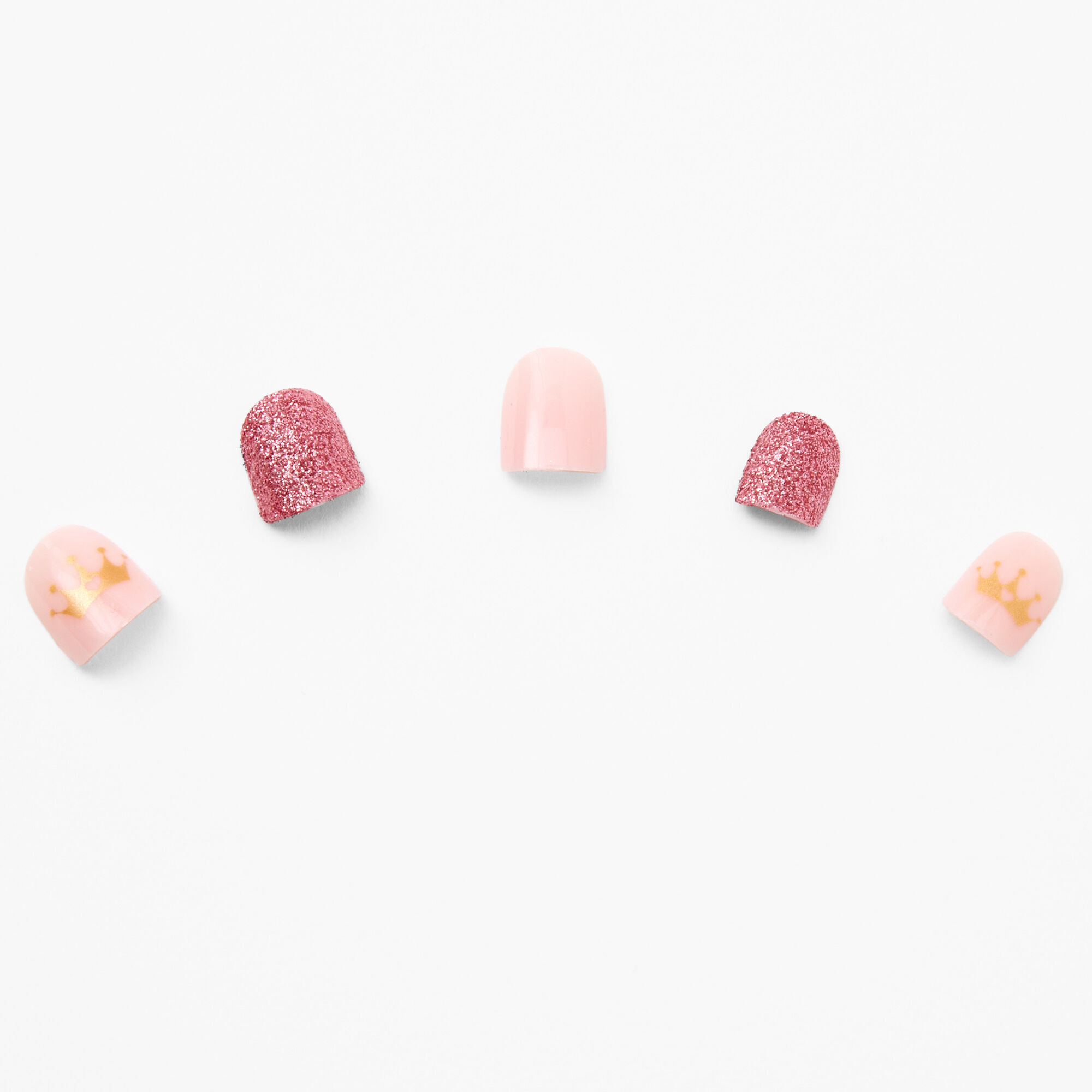 Glitter Crown Square Press On Faux Nail Set - Pink, 24 Pack,