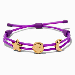 Gold-tone Star, Happy Face &amp; Moon Charm Purple Bolo Bracelet,