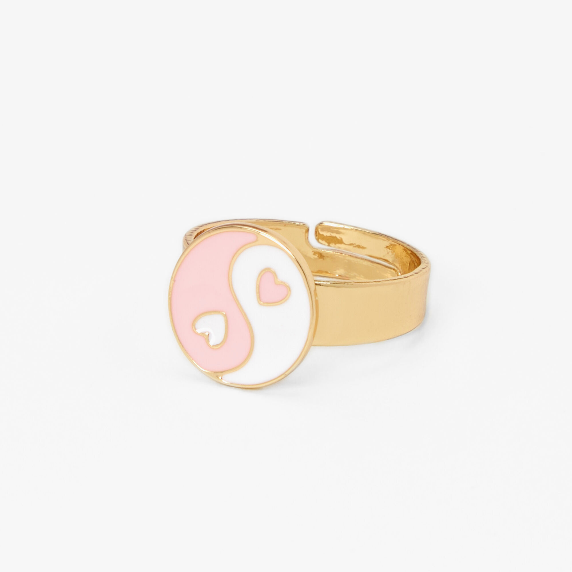Rose Gold Pink Heart Yin Yang Round Adjustable Ring,