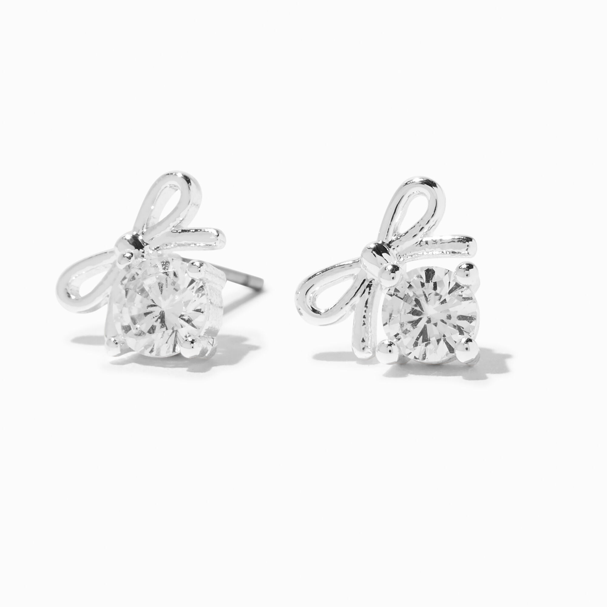 View Claires Tone Cubic Zirconia Bow Stud Earrings Silver information