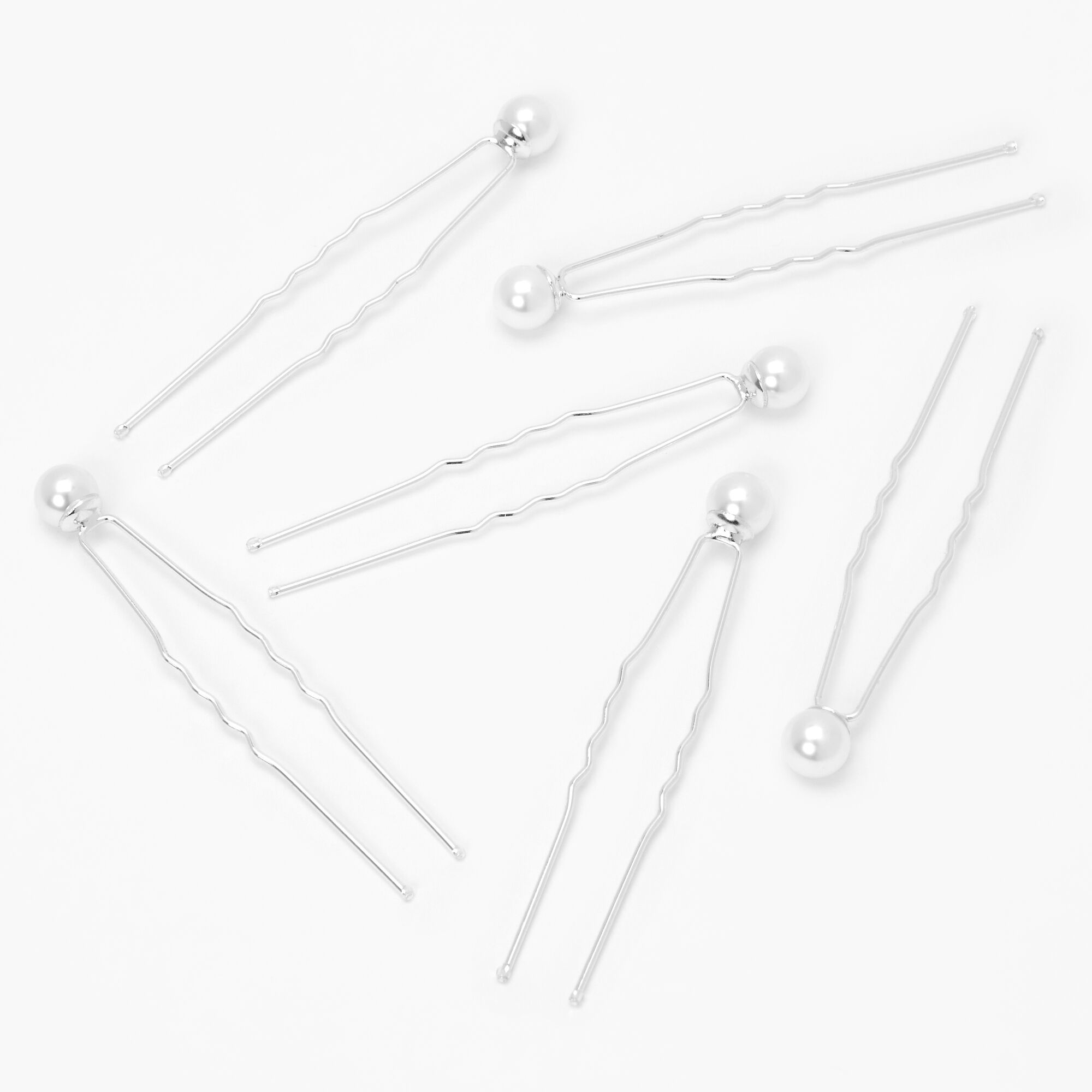 View Claires Pearl Hair Pins White 6 Pack Silver information