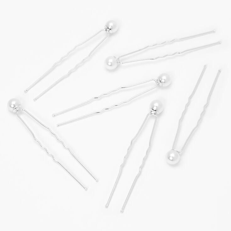 Pearl Hair Pins - White, 6 Pack,
