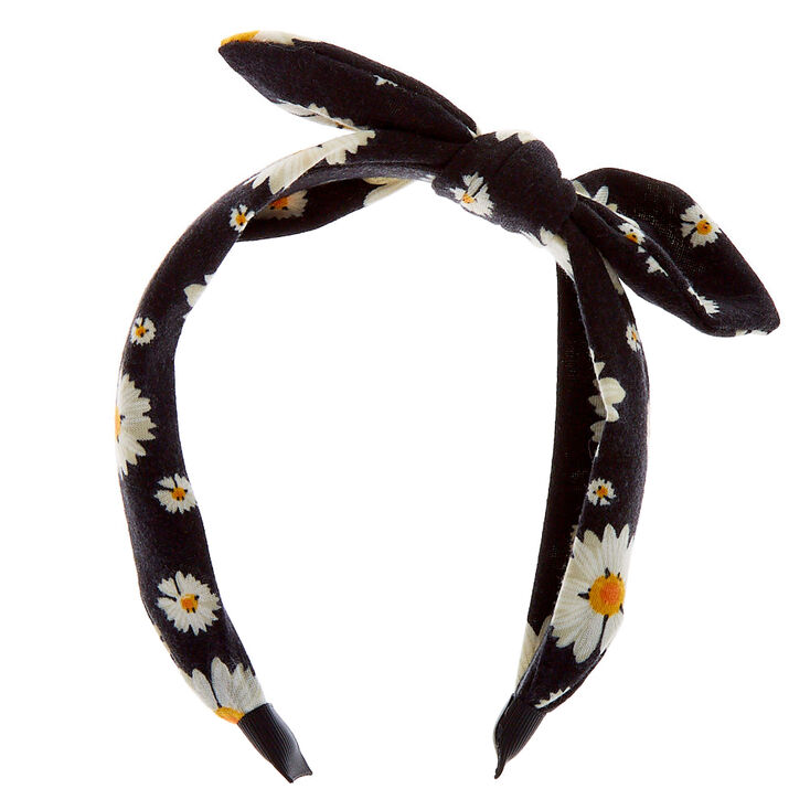 Daisy Knotted Bow Headband - Black,