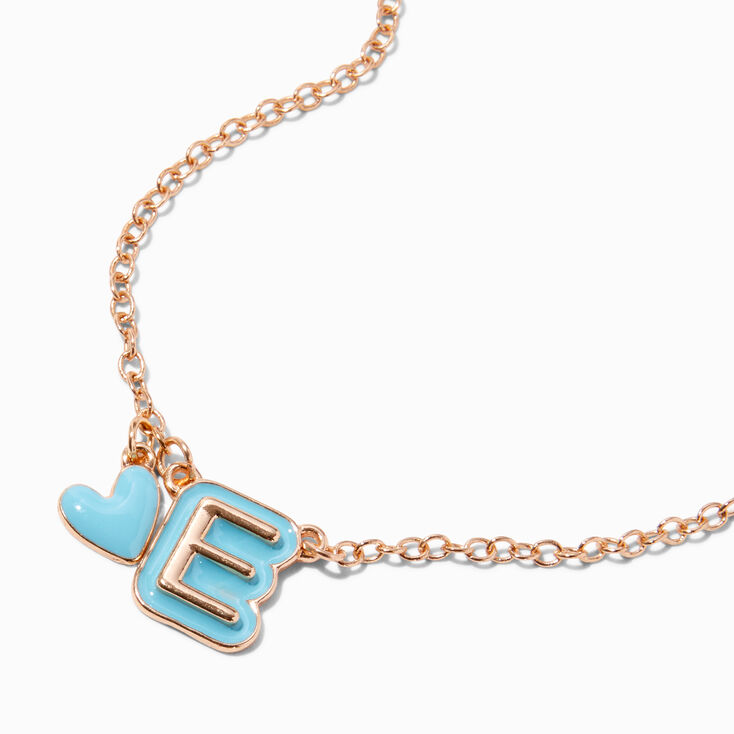 Blue Bubble Initial Heart Pendant Necklace - E,