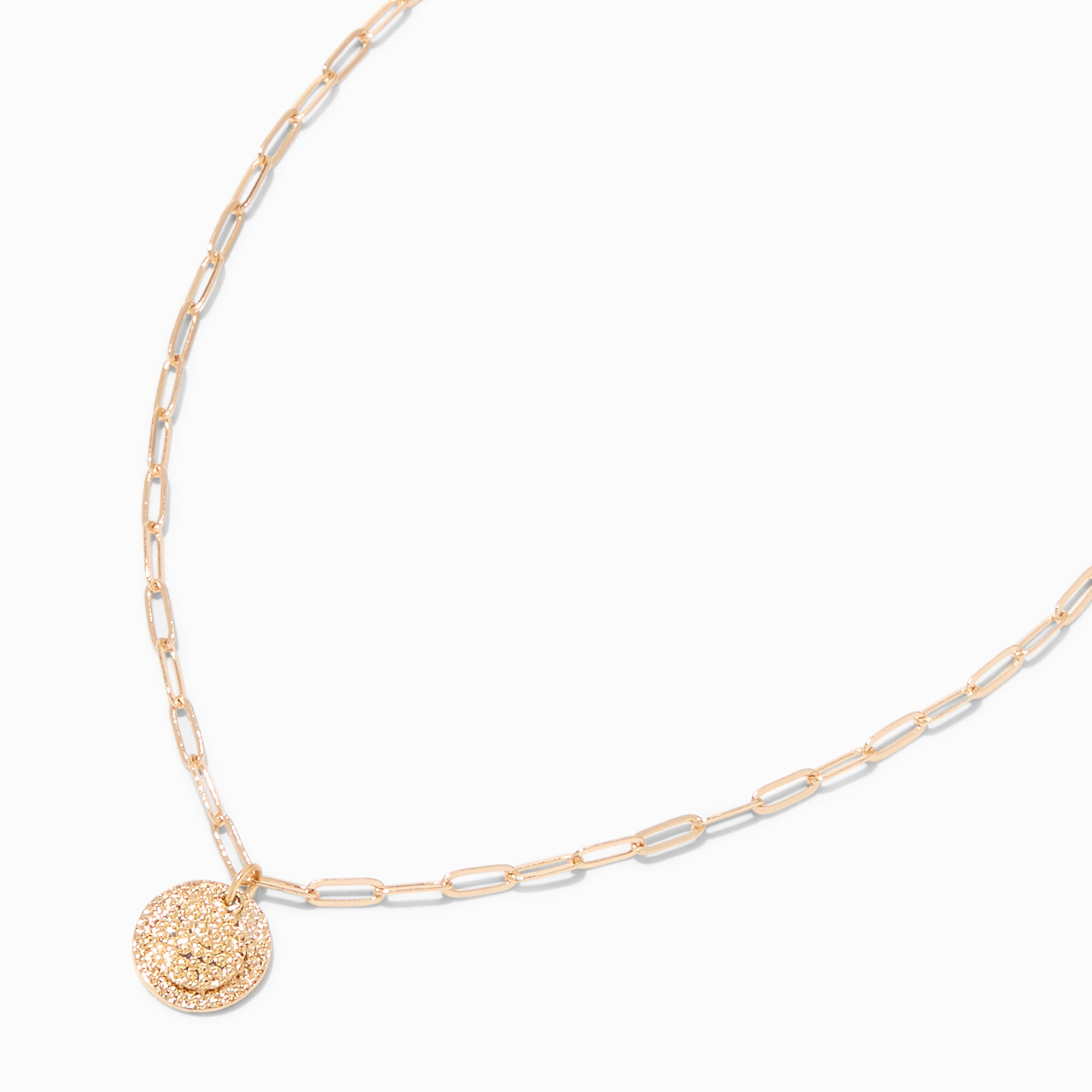 View Claires Tone Double Disc Pendant Necklace Gold information