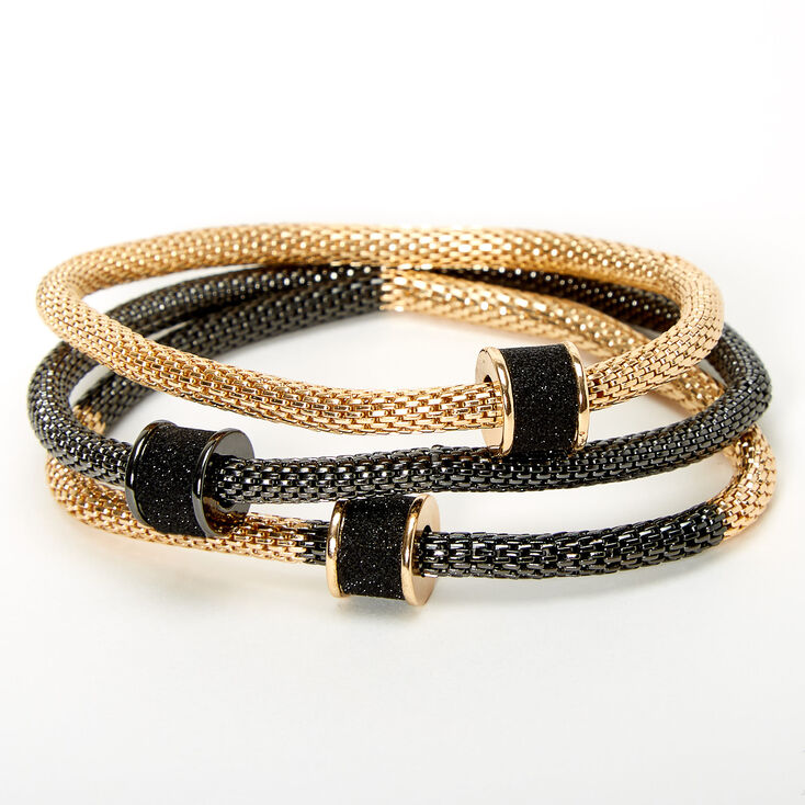 Mixed Metal Snake Chain Stretch Bracelets - 3 Pack,