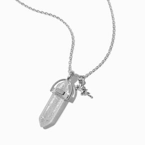 Silver-tone April Birthstone Mystical Gem Pendant Necklace,